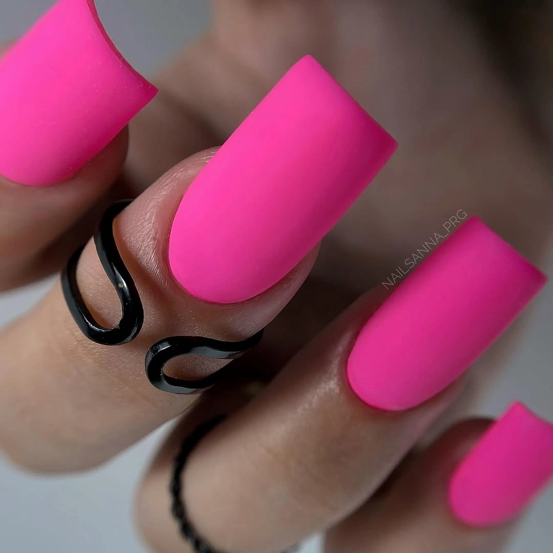 Long square nails in saturated hot pink matte color