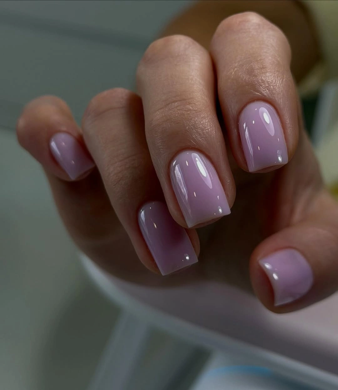 Medium rounded-square nails in glossy muted lavender
