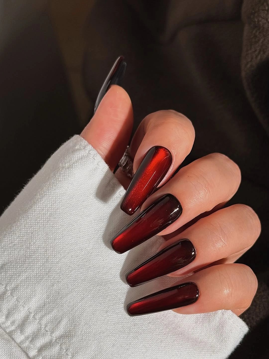 Long red black glow coffin nails