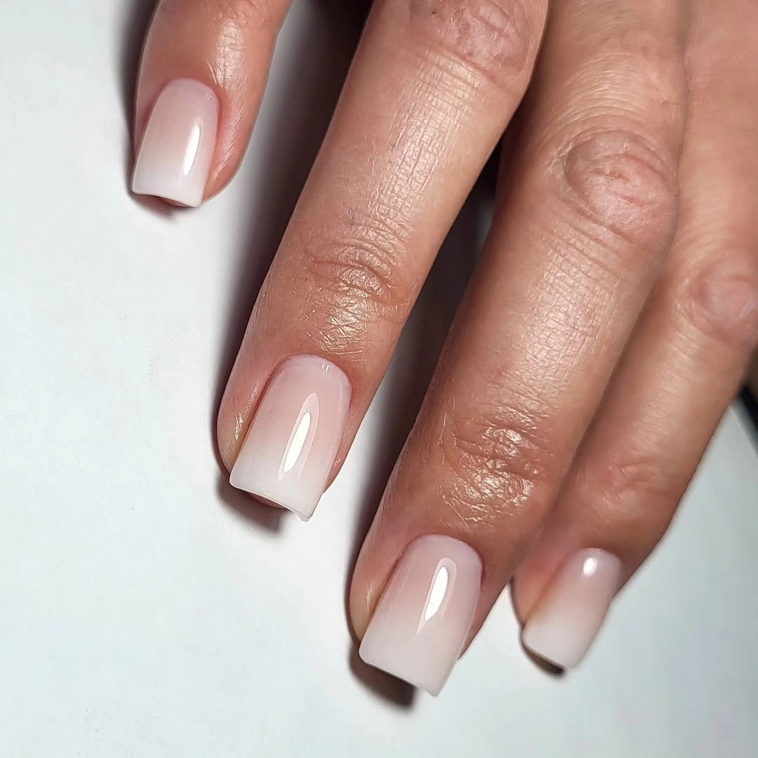 Soft nude to white square ombre wedding nails