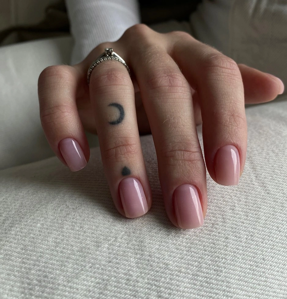 Soft blush pink short rounded-square nails