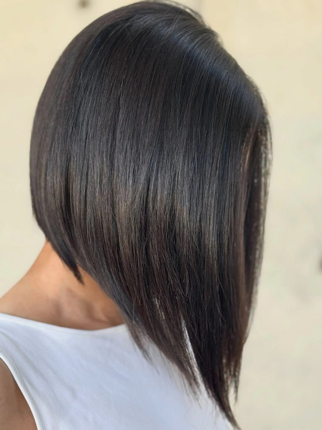 Sleek dark A-line bob with longer front panel
