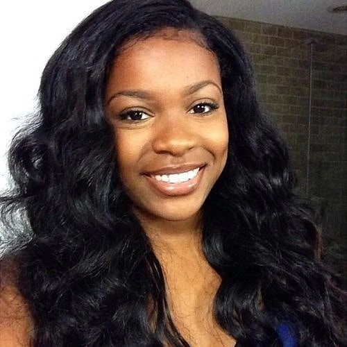 Long glossy black loose waves framing the face