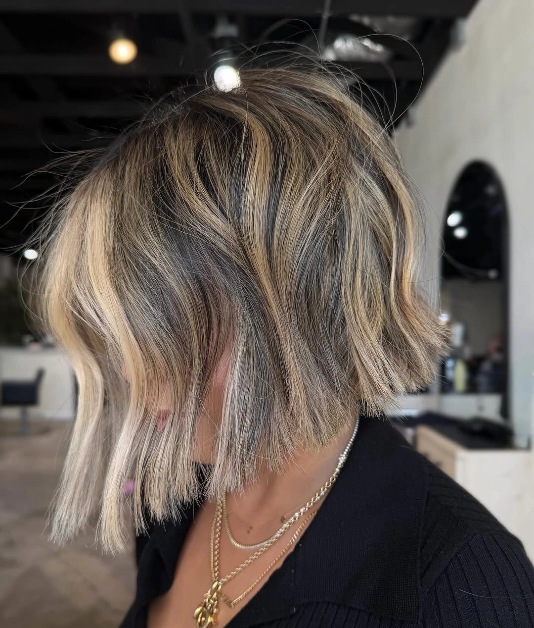 Long warm copper red waves with layered side movement
