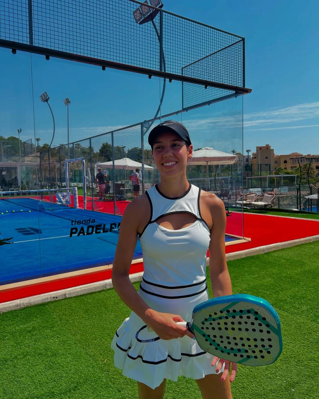 White tiered padel dress with dark trim