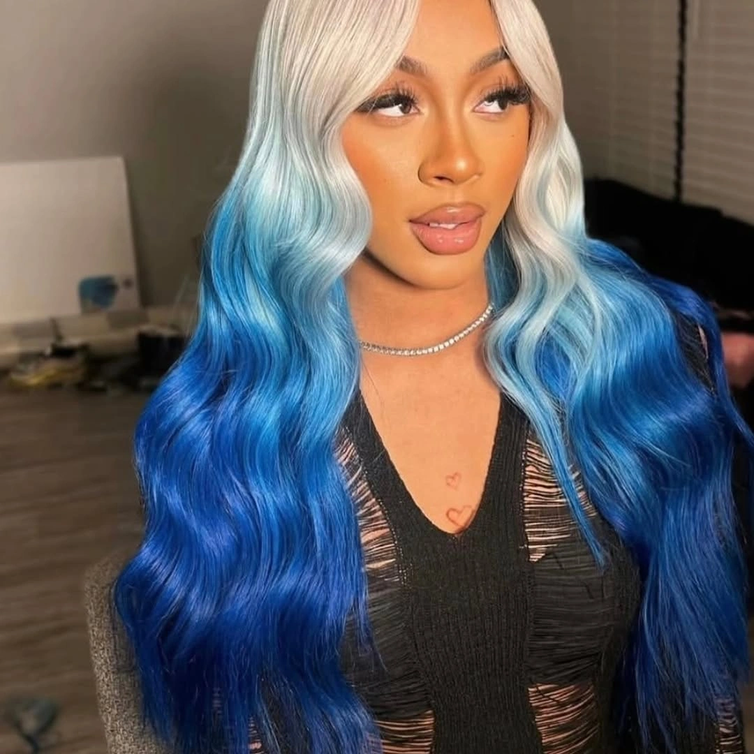 Long center-part waves with silver and blue color