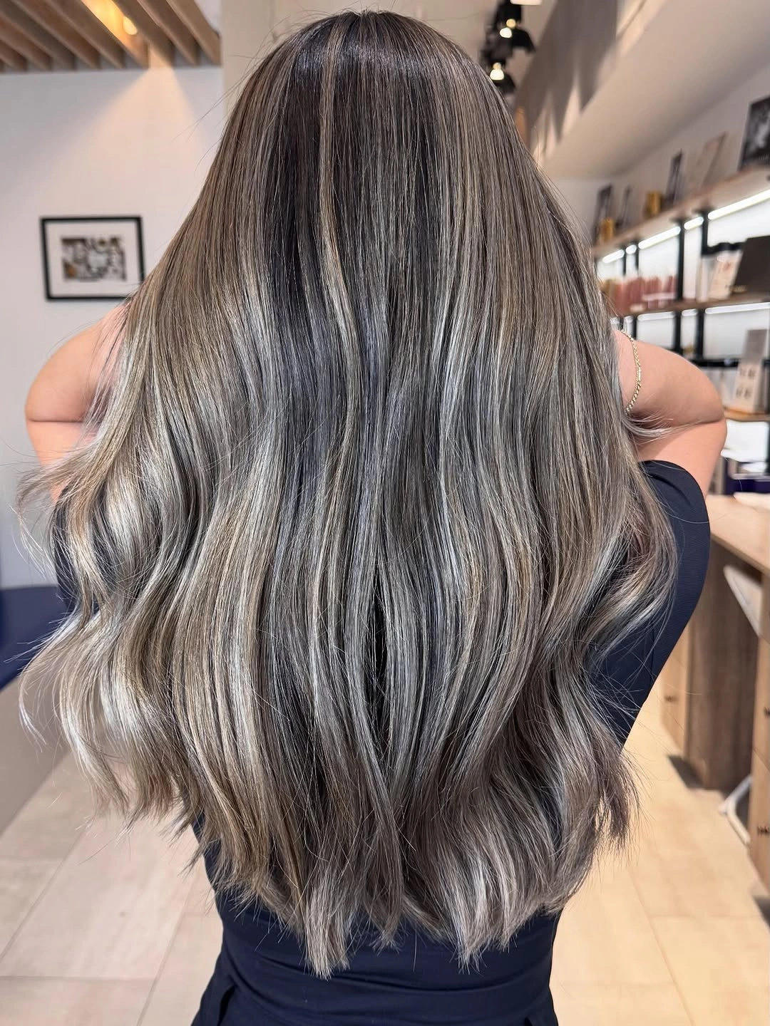 dark-rooted smoky silver waves