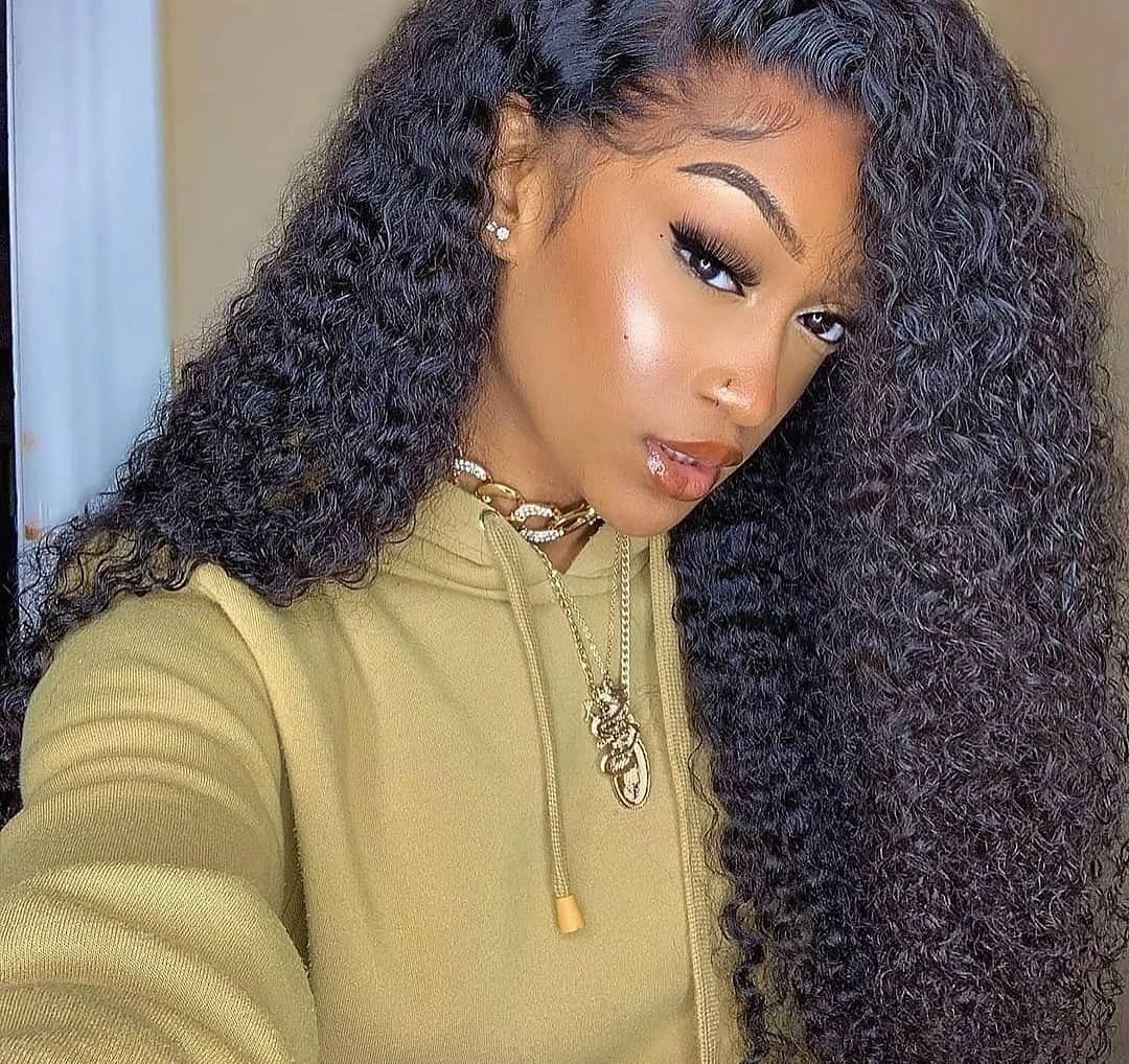Full long black curls with defined hairline detail