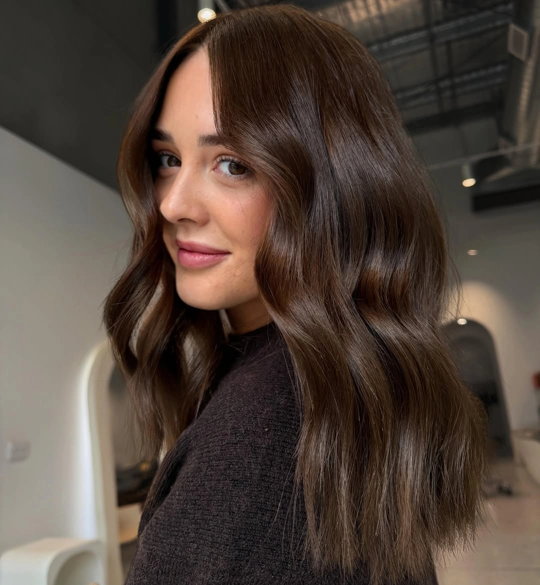 Long dark chocolate brown hair from the front
